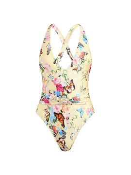 L'AGENCE Women's Lisa Garden Butterflies Plunge One-Piece Swimsuit