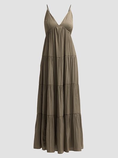 L'AGENCE Women's Lua Tiered Satin Maxi Dress