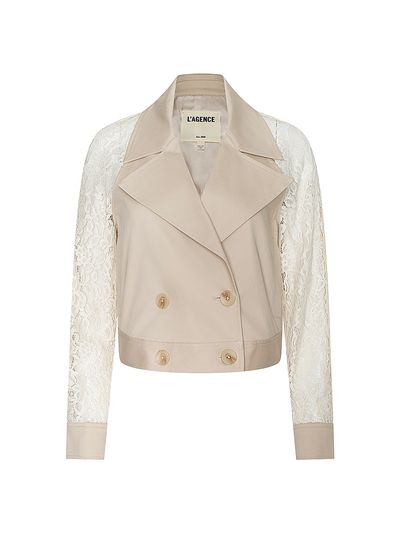 L'AGENCE Women's Novelle Lace-Sleeve Double-Breasted Crop Trench Coat