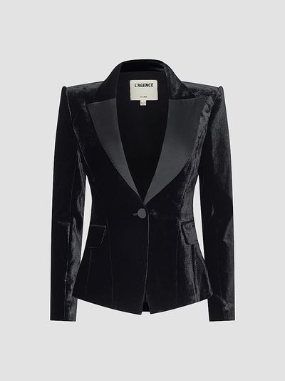 L'AGENCE Women's Philippa Strong-Shoulder Tuxedo Blazer