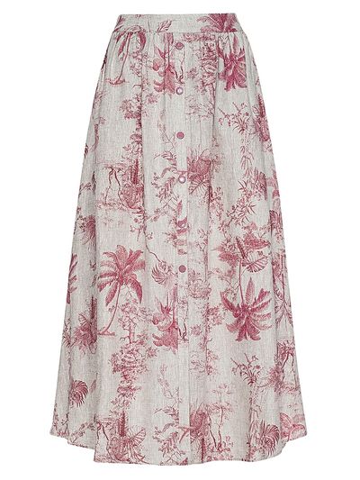 L'AGENCE Women's Seina Floral Linen Midi-Skirt
