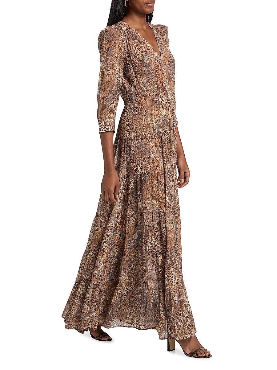 L'AGENCE - Women's Seraphina Cheetah Paisley Tiered Maxi Dress