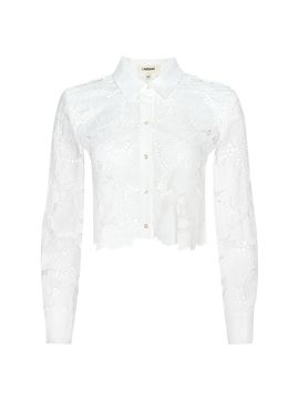 L'AGENCE Women's Seychelle Floral Cotton Open-Knit Crop Shirt