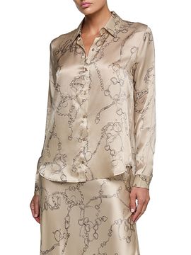 L'AGENCE Women's Tyler Heart Chain Print Silk Blouse