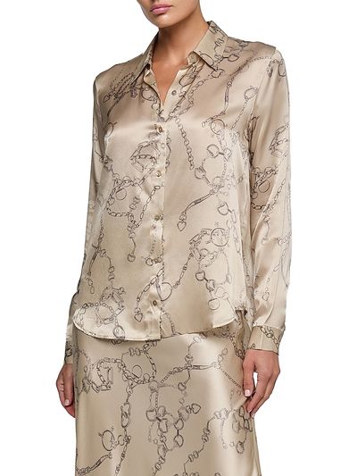 L'AGENCE Women's Tyler Heart Chain Print Silk Blouse