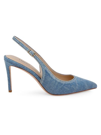 L'AGENCE Women's Vichy 90MM Denim Slingback Pumps