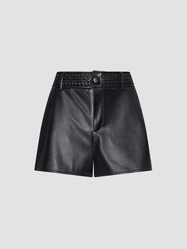 L'AGENCE Women's Virelle Braided-Waistband Faux-Leather Shorts