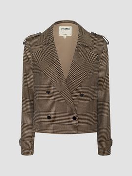 L'AGENCE Women's Xoey Houndstooth Crop Trench Jacket