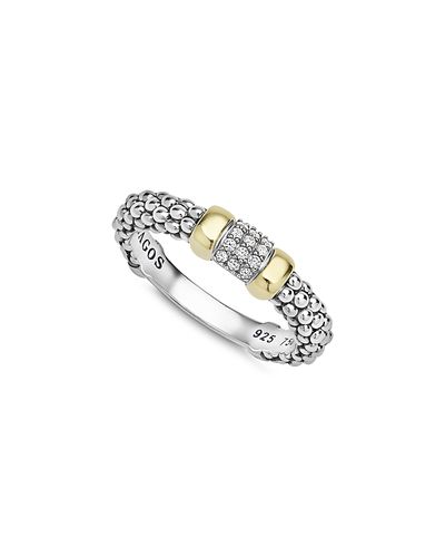 Lagos Lagos 14K Yellow Gold & Sterling Silver Signature Caviar Diamond Pave Station Ring, 0.07 tcw