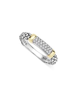 Lagos Lagos 14K Yellow Gold & Sterling Silver Signature Caviar Diamond Pave Station Ring, 0.19 tcw