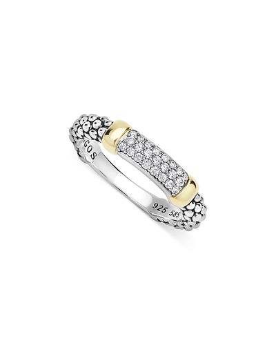 Lagos Lagos 14K Yellow Gold & Sterling Silver Signature Caviar Diamond Pave Station Ring, 0.19 tcw