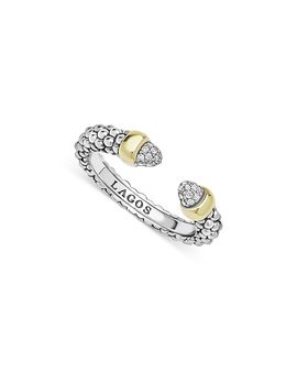 Lagos Lagos 14K Yellow Gold & Sterling Silver Signature Caviar Diamond Stack Ring, 0.05 tcw