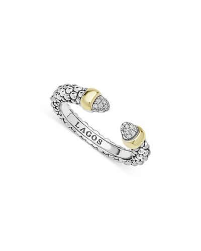 Lagos Lagos 14K Yellow Gold & Sterling Silver Signature Caviar Diamond Stack Ring, 0.05 tcw