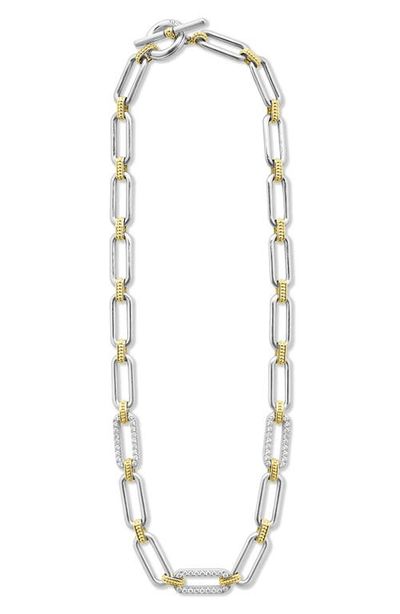 LAGOS LAGOS 18k Gold & Sterling Silver Diamond Link Necklace
