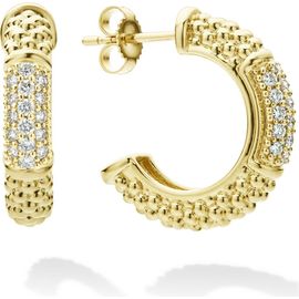 LAGOS Lagos 18K Gold & White Diamond Caviar Huggie Earrings