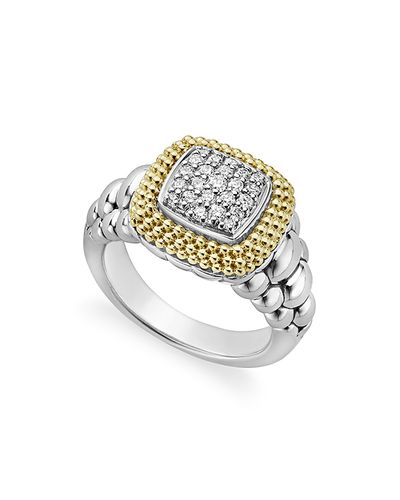 Lagos Lagos 18K Gold and Sterling Silver Diamond Lux Square Ring