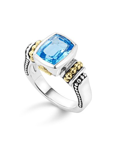Lagos Lagos 18K Gold and Sterling Silver Rittenhouse Small Ring with Swiss Blue Topaz