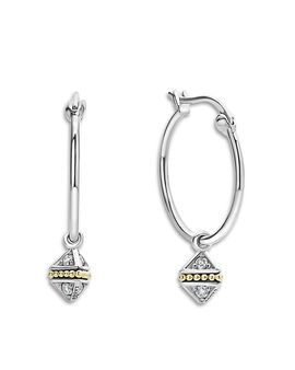 Lagos Lagos 18K Yellow Gold & Sterling Silver Caviar Diamond Pyramid Dangle Hoop Earrings