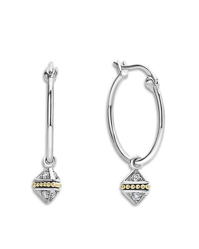 Lagos Lagos 18K Yellow Gold & Sterling Silver Caviar Diamond Pyramid Dangle Hoop Earrings