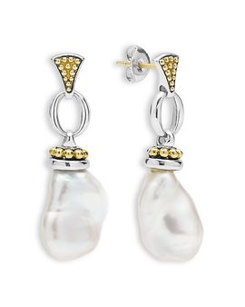 Lagos Lagos 18K Yellow Gold & Sterling Silver Cultured Freshwater Pearl Luna Caviar Drop Earrings