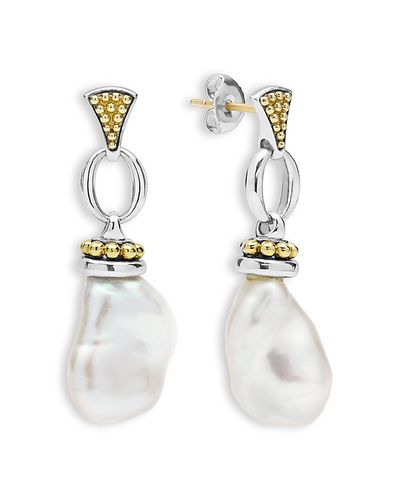 Lagos Lagos 18K Yellow Gold & Sterling Silver Cultured Freshwater Pearl Luna Caviar Drop Earrings