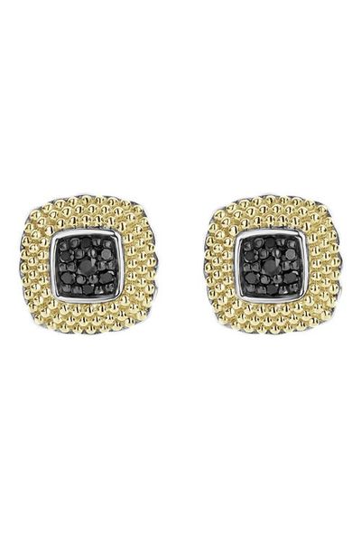 LAGOS Lagos 18K Yellow Gold & Sterling Silver Diamond Lux Black Diamond Square Stud Earrings - 0.17 ctw