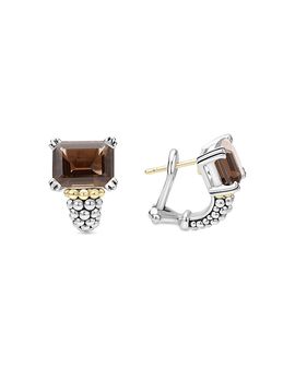Lagos Lagos 18K Yellow Gold & Sterling Silver Glacier Smoky Quartz Caviar Beaded Half Hoop Earrings