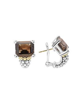 Lagos Lagos 18K Yellow Gold & Sterling Silver Glacier Smoky Quartz Caviar Beaded Large Half Hoop Earrings