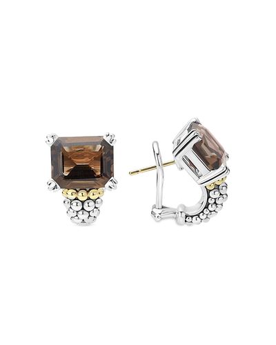 Lagos Lagos 18K Yellow Gold & Sterling Silver Glacier Smoky Quartz Caviar Beaded Large Half Hoop Earrings
