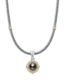 Lagos Lagos 18K Yellow Gold & Sterling Silver Luna Black Tahitian Pearl & Diamond Pendant Necklace, 18