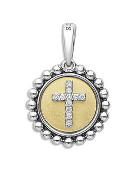 Lagos Lagos 18K Yellow Gold & Sterling Silver Signature Caviar Diamond Cross Bead Frame Pendant, 0.05 tcw