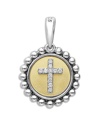 Lagos Lagos 18K Yellow Gold & Sterling Silver Signature Caviar Diamond Cross Bead Frame Pendant, 0.05 tcw