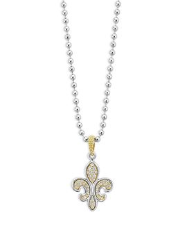 Lagos Lagos 18K Yellow Gold & Sterling Silver Signature Caviar Diamond Fleur de Lys Pendant Necklace, 16-18