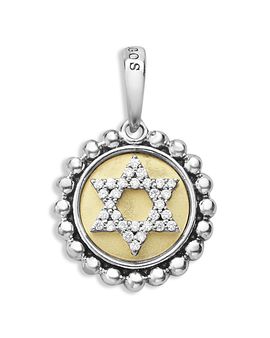 Lagos Lagos 18K Yellow Gold & Sterling Silver Signature Caviar Diamond Star of David Bead Frame Pendant, 0.12 tcw