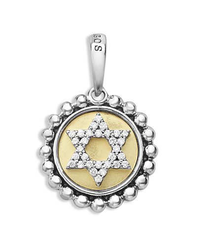 Lagos Lagos 18K Yellow Gold & Sterling Silver Signature Caviar Diamond Star of David Bead Frame Pendant, 0.12 tcw
