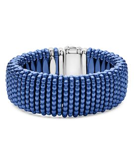 Lagos Lagos 18K Yellow Gold & Sterling Silver Wide Blue Ceramic Bead Bracelet