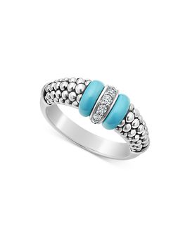 Lagos Lagos Blue Caviar & Diamond Sterling Silver Tapered Ring