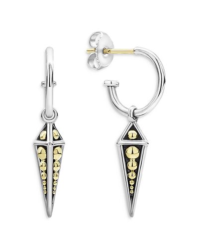 Lagos Lagos Ksl 18K Yellow Gold and Sterling Silver Pyramid Spike Charm Hoop Earrings