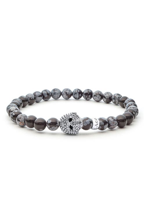 LAGOS LAGOS Men's Anthem Snowflake Obsidian Skull Stretch Bracelet