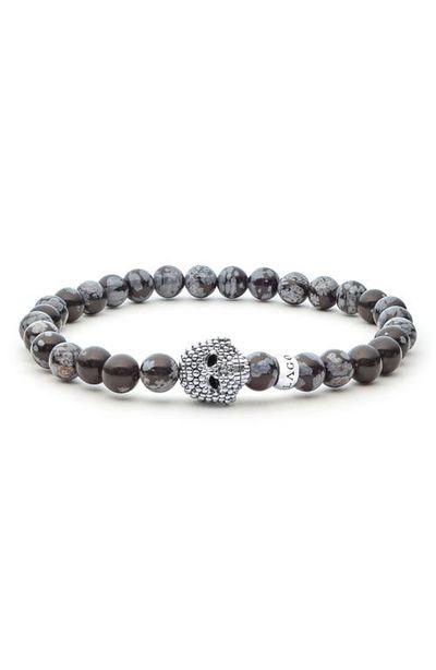 LAGOS LAGOS Men's Anthem Snowflake Obsidian Skull Stretch Bracelet