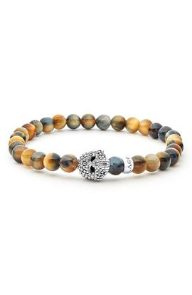 LAGOS LAGOS Men's Anthem Tiger's Eye Skull Stretch Bracelet