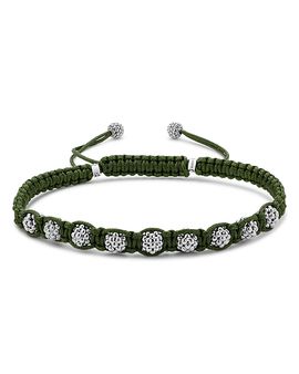 Lagos Lagos Men's Sterling Silver Anthem Caviar Bead Green Macrame Bracelet