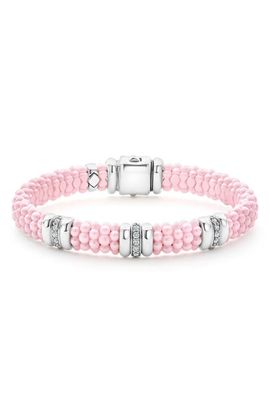 LAGOS LAGOS Pink Caviar Bead Diamond Station Bracelet (Nordstrom Exclusive) 