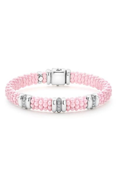 LAGOS LAGOS Pink Caviar Bead Diamond Station Bracelet (Nordstrom Exclusive) 