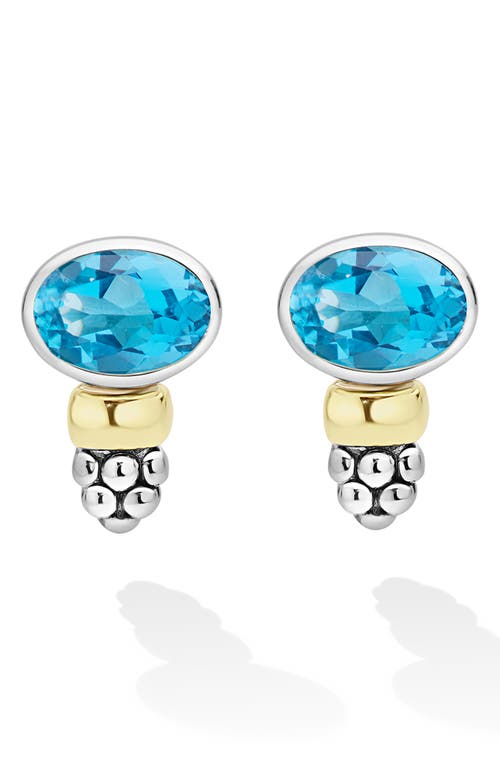 LAGOS LAGOS Signature Caviar 14k Gold and Sterling Silver Blue Topaz Stud Earrings