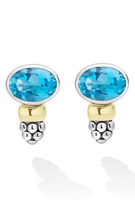 LAGOS LAGOS Signature Caviar 14k Gold and Sterling Silver Blue Topaz Stud Earrings