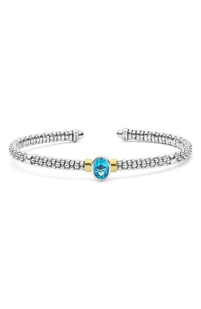 LAGOS LAGOS Signature Caviar 14k Gold Blue Topaz 8-Inch Cuff