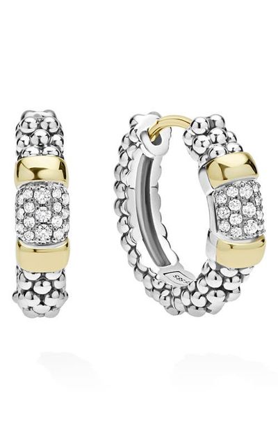 LAGOS LAGOS Signature Caviar 14k Gold Diamond Huggie Hoop Earrings
