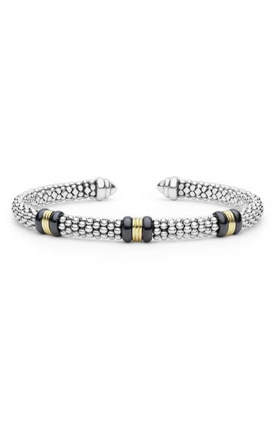 LAGOS LAGOS Signature Caviar 18k Gold & Black Ceramic Cuff Bracelet