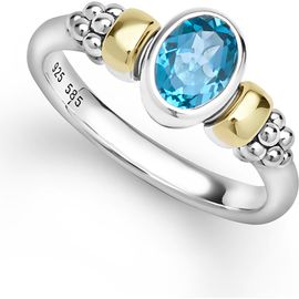 LAGOS LAGOS Signature Caviar Sterling Silver & 14K Gold Swiss Blue Topaz Ring